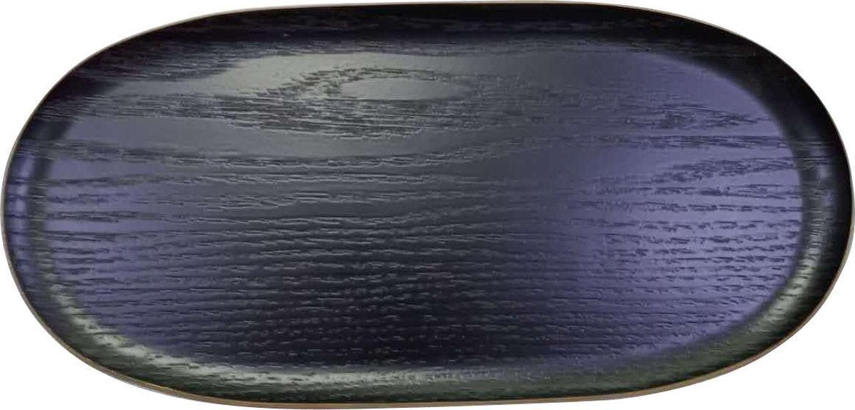 Ovalen dienblad antislip 31x15cm Black Wood - 6 pack