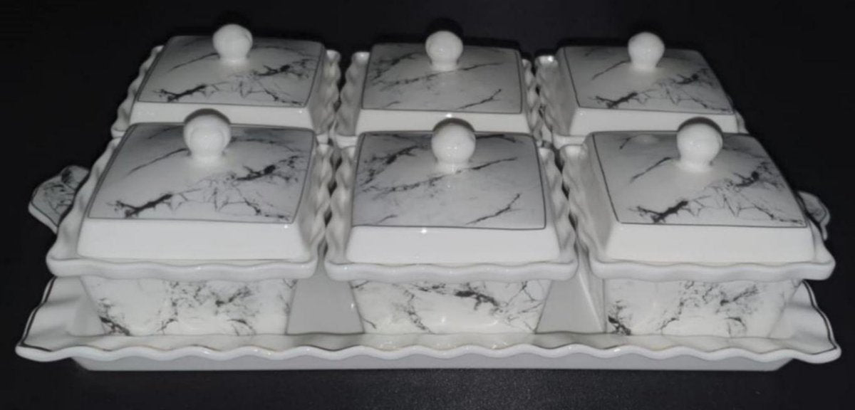 snack tapas schaal met deksel marmer zilver
