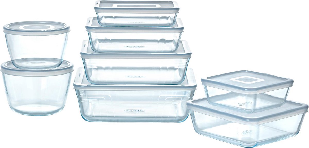 Pyrex - Cook & Freeze - Ovenschaal Met Deksel - Set van 8 Stuks - Glas