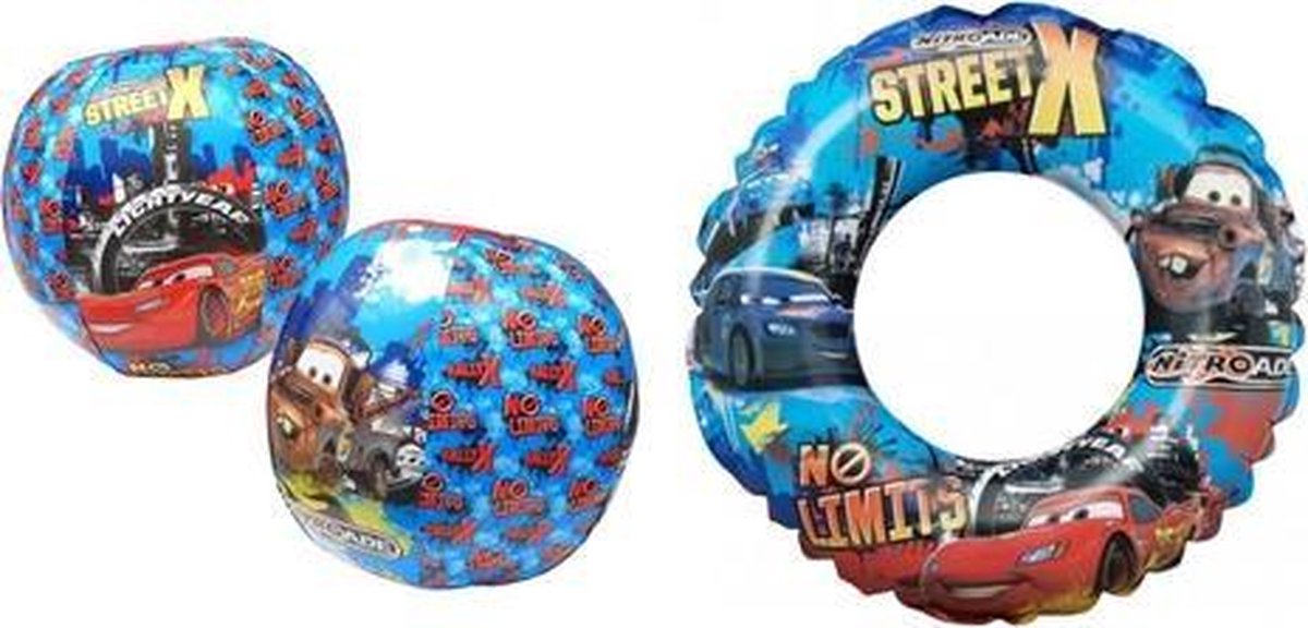 Disney Cars Set | Disney | Cars | Zwemband | Strandbal | Rood |  Blauw  | Kinderen | Auto  | Zwembad | Strand | Zwemmen | Water |