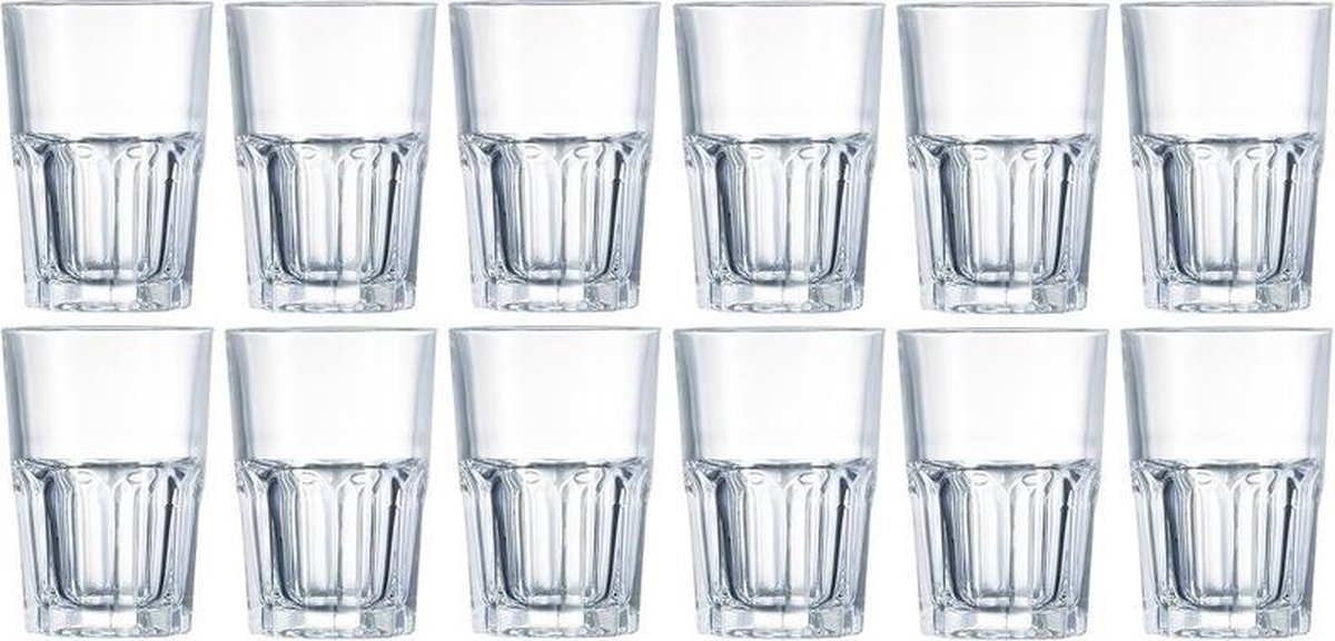 12x Drinkglazen/waterglazen transparant 400 ml - Limonade/sap glas 12 stuks