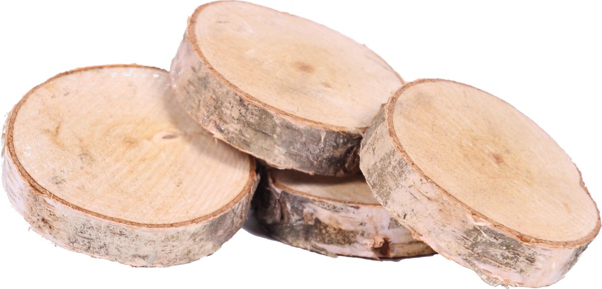 5 stuks houten schijf met bast ca. 8 cm - onderzetter - decoschijf - berkenschijf