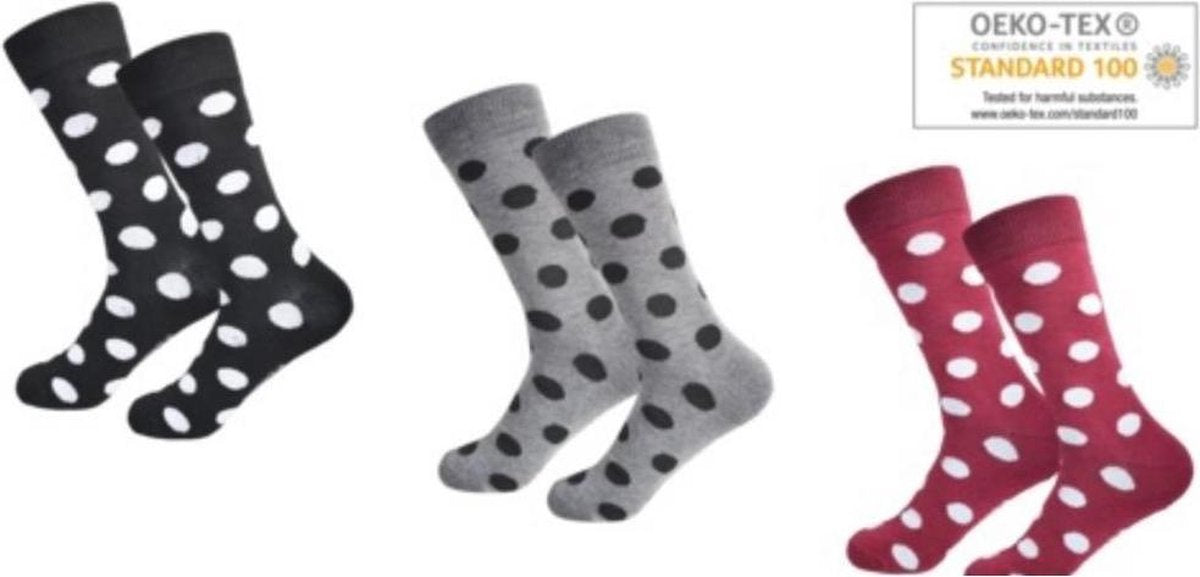 GIANVAGLIA DAMES SOKKEN KATOEN/ZWART/GRIJS/BORDEAUX ROOD/WIT/DOT/STIPPEN/ 6 PAAR MAAT 35-38