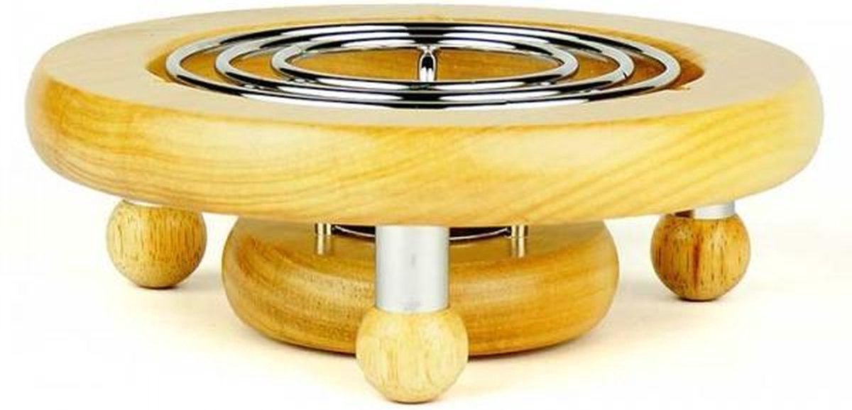 Theelicht van hout en RVS - Thee warmhouder - Rechaud - Diameter 17 cm