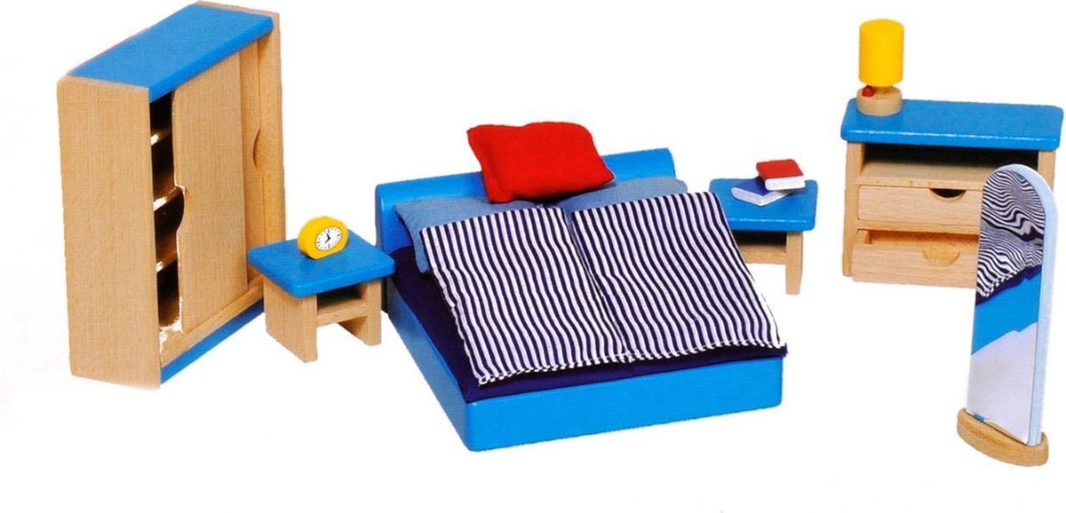 Poppenhuismeubeltjes: MODERNE SLAAPKAMER 14-delig (incl. bedlinnen