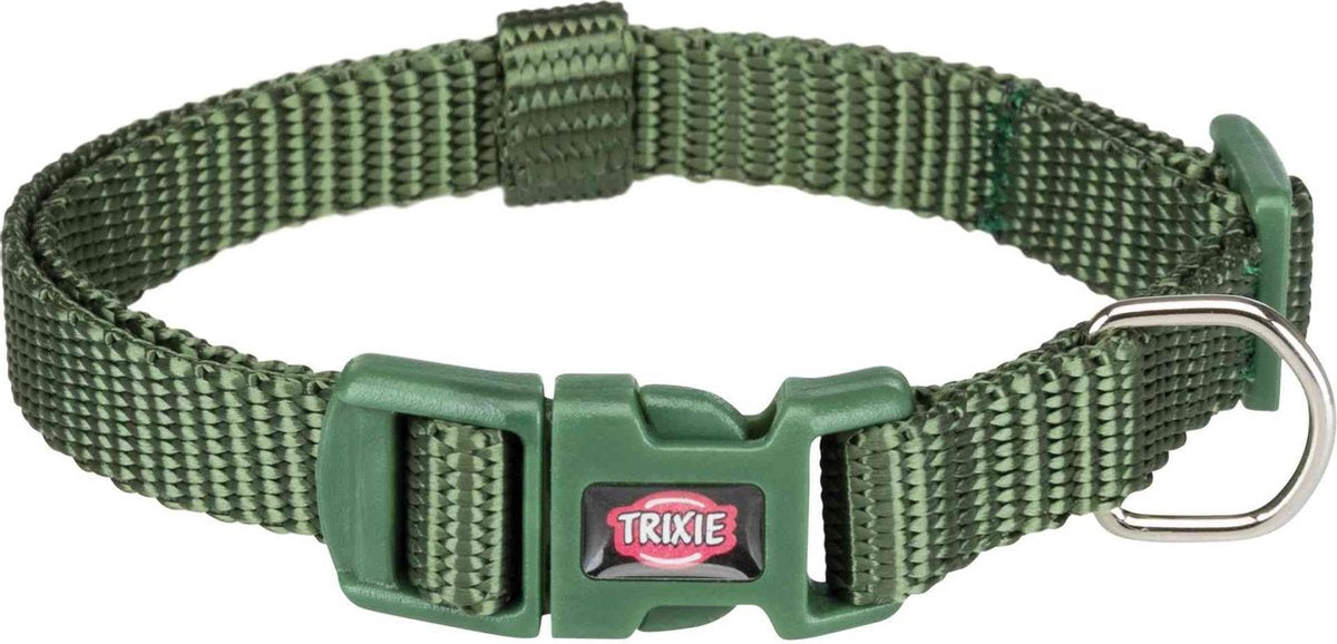 Hondenhalsband - Premium nylon halsband – S–M: 30–45 cm/15 mm – Kleur: Bosgroen