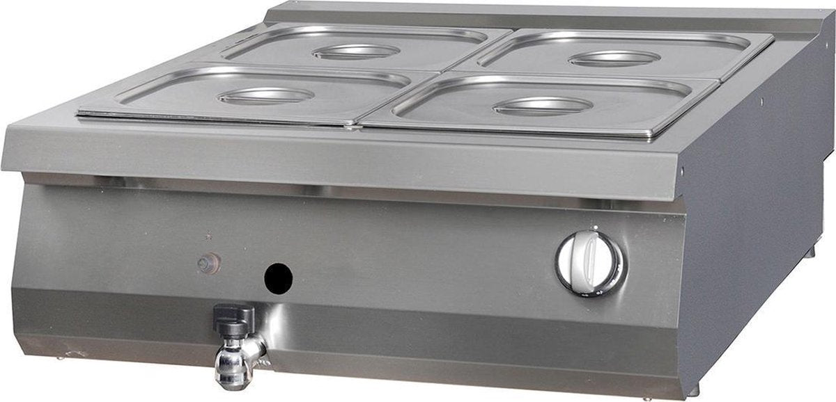 Bain Marie met Aftapkraan - Gas - Dubbel - Gas - RVS - Variabele Thermostaat - B800 x D900 x H280 mm - Au Bain-Marie Pan - Maxima