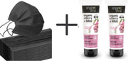 50 Zwarte Wegwerp Mondkapjes met 2 Luxe Biologische Handcreme | Vrij van Parabenen en Siliconen | Duurzaam | Organic