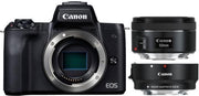 Canon EOS M50 Body + 15-45mm + 50mm + Adapter - Zwart
