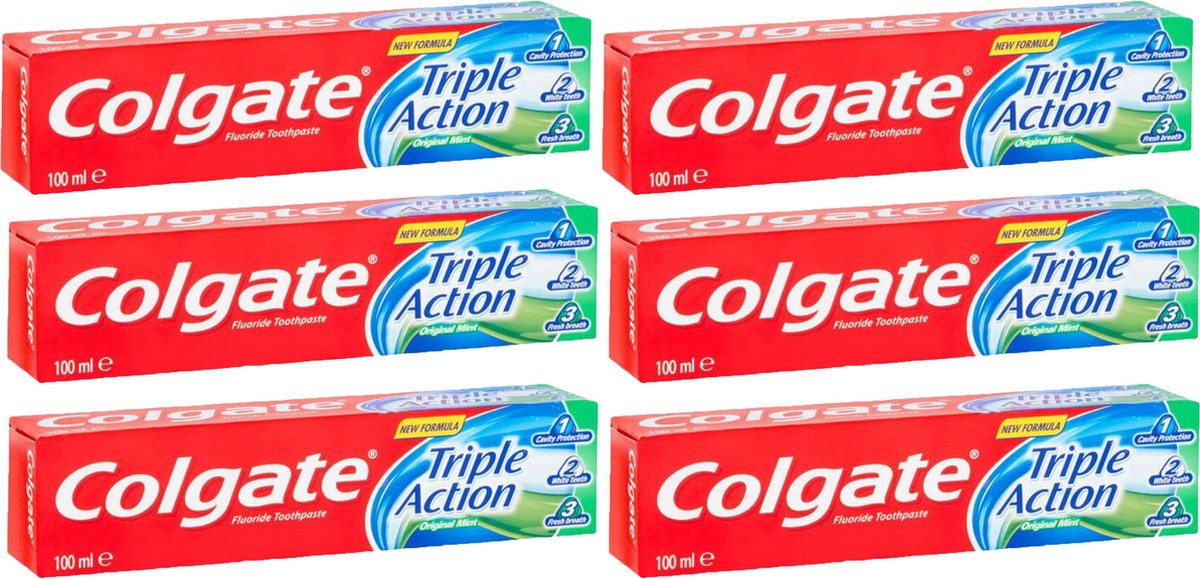 Colgate Tandpasta - Triple Action - Original Mint - 6 x 100 ml - Voordeelverpakking