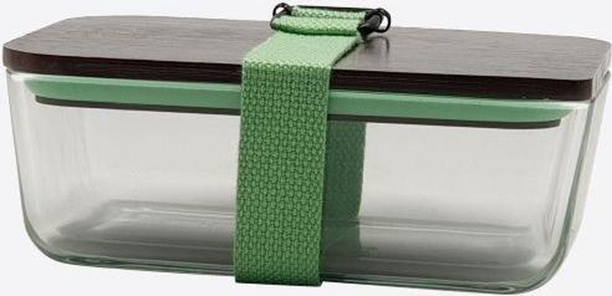 Cookut lunchbox uit glas met bamboe deksel en riem groen