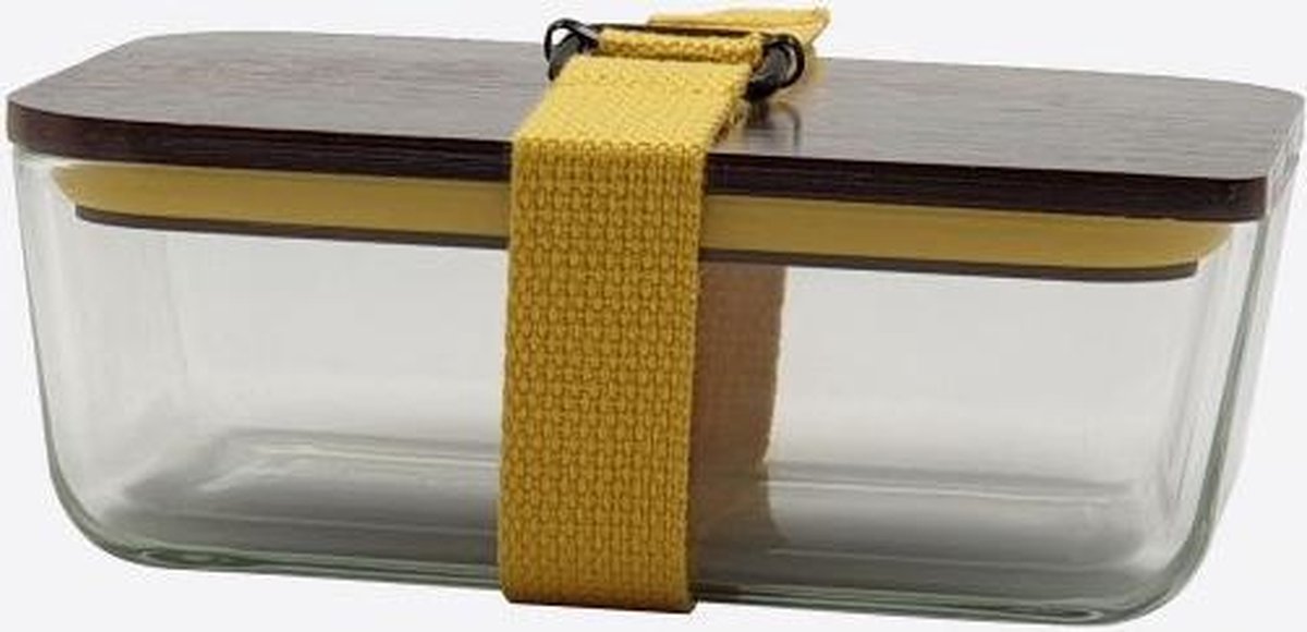 Cookut lunchbox uit glas met bamboe deksel en riem geel