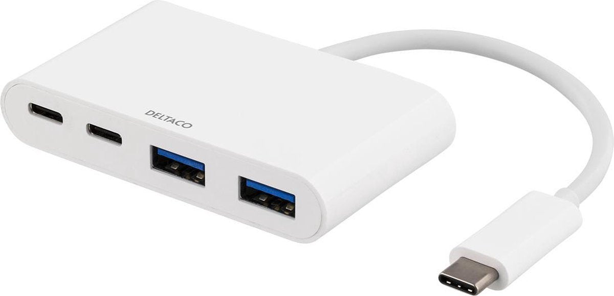 DELTACO USBC-HUB3 USB-C naar 2 x USB 3.1 A en 2 x USB-C HUB 5 Gbps wit