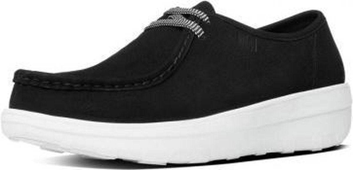 Schoen Dames FitFlop Loaff Lace-Up Moc Nubuck Black White Sole-Schoenmaat 36
