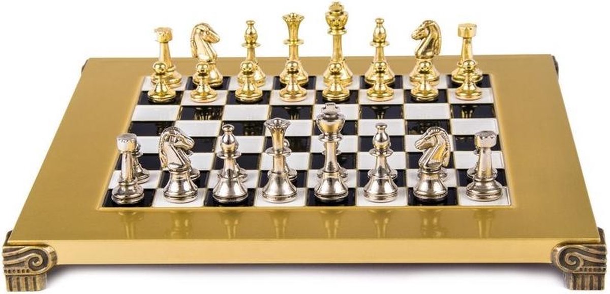 Klassieke Metalen Staunton Schaakset met zwart/wit bord (28x28cm) - Zwart Top Kwaliteit Klasse en Geweldig