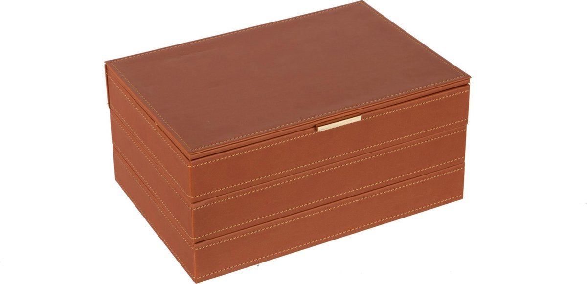 J-Line Juwelendoos 3Niveaus Pu Cognac