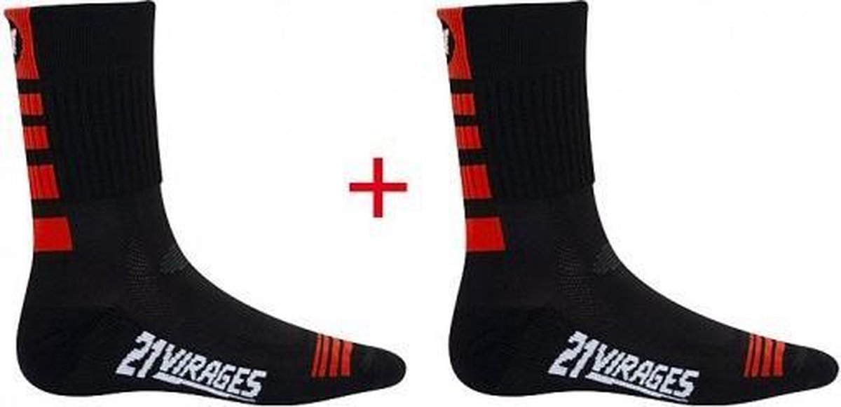 21Virages - Fietssokken - Dames - 38-39 - 2 paar - Rood/Zwart