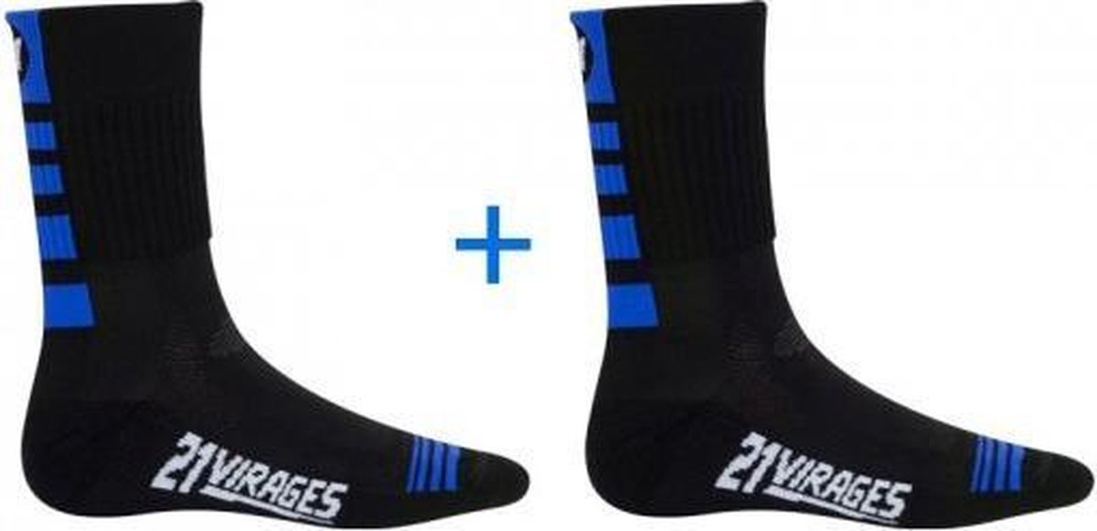 21Virages - Fietssokken - Dames - 44-45 - 2 paar - Blauw/Zwart