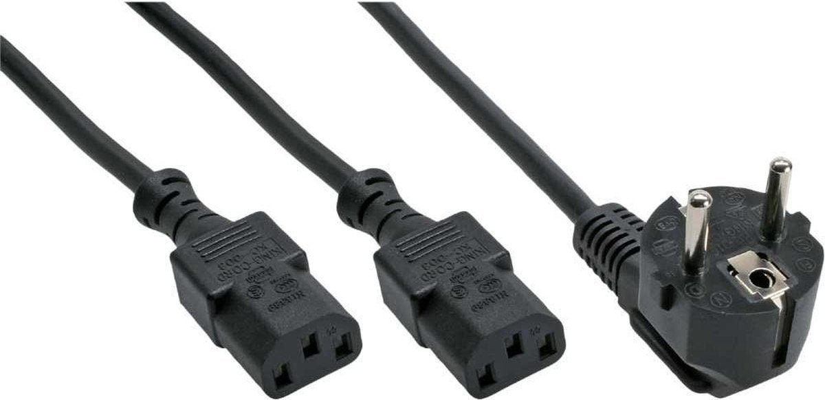 Cablexpert Apparaat Y-snoer met 2 rechte C13 pluggen en haakse stekker - 3x 1
