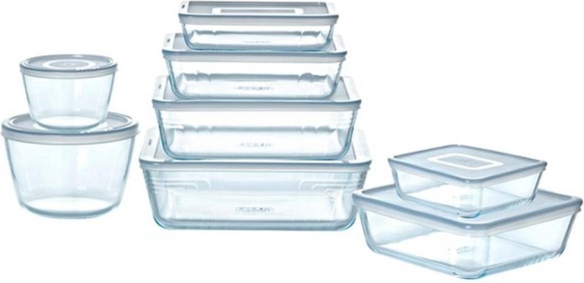 Pyrex - Cook & Freeze Schaal met Deksel Set van 8 Stuks - Transparant/Wit