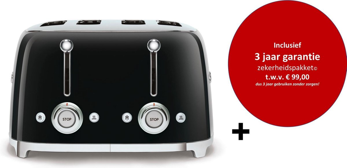 Smeg -  TSF03BLEU MkIII- Broodrooster - 4 sneden - Zwart - met DRIE jaar garantie