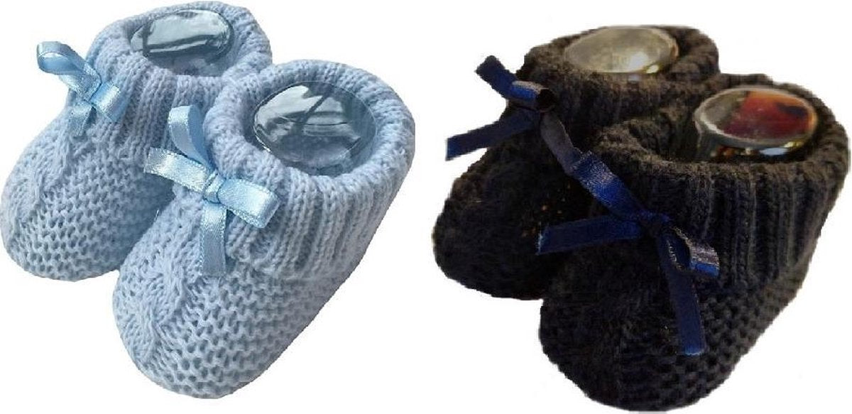 2-pack Gebreide Baby Slofjes met strikje | SKY + NAVY