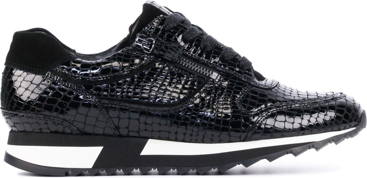 Hassia Vrouwen Leren Crocoprint Lage sneakers / Damesschoenen 302027 - Zwart - Maat 40.5