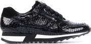 Hassia Vrouwen Leren Crocoprint Lage sneakers / Damesschoenen 302027 - Zwart - Maat 38