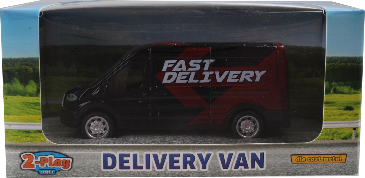 2-play Schaalmodel Ford Transit Bestelbus Pull-back Zwart