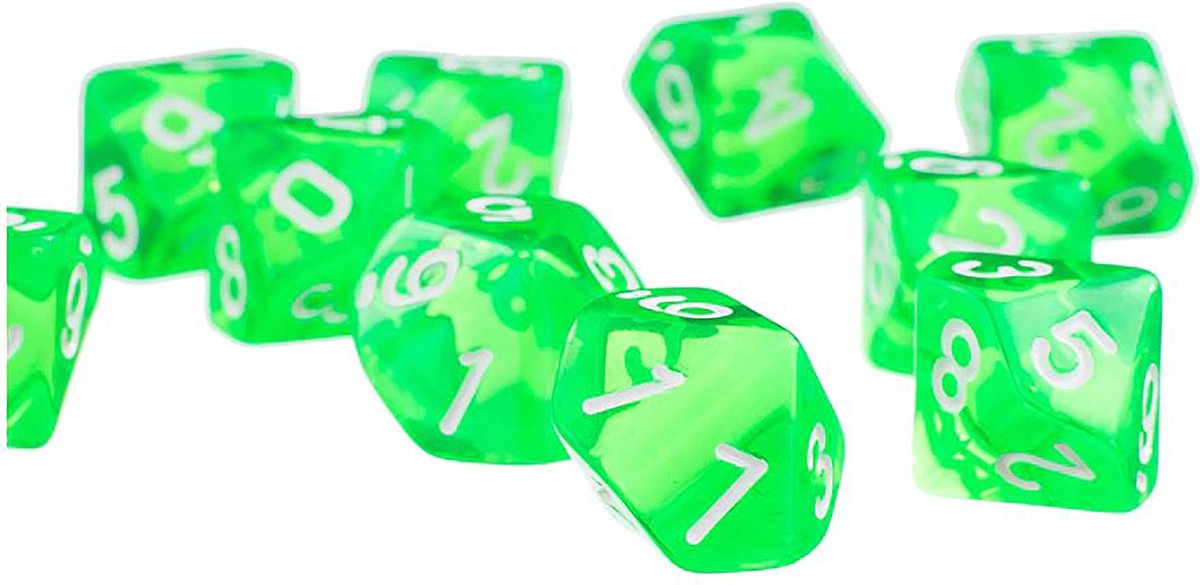 10-kantige dobbelstenen (cijfers 0-9) - Groen (5 stuks) / Tienkantige dobbelstenen