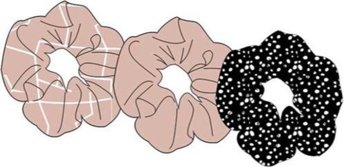 Sarlini Haarelastiek Scrunchies Zwart/Roze | 3 stuks