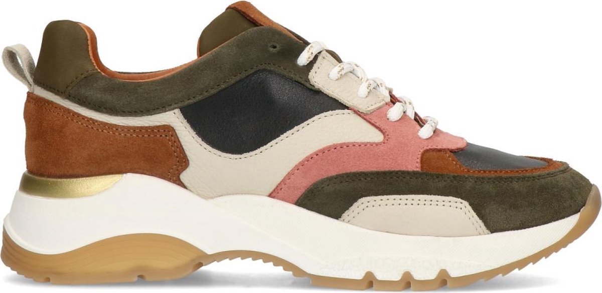 Manfield - Dames - Groene dad sneakers met goudkleurige details - Maat 41