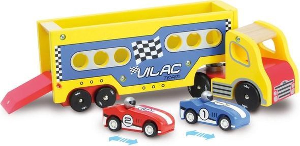 Grote houten vrachtwagen + 2 sportwagens van Vilac