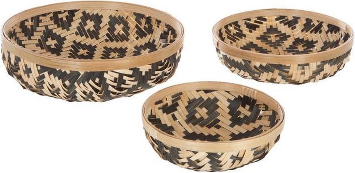 Manden set van 3 stuks bamboe beige en zwart gevlochten