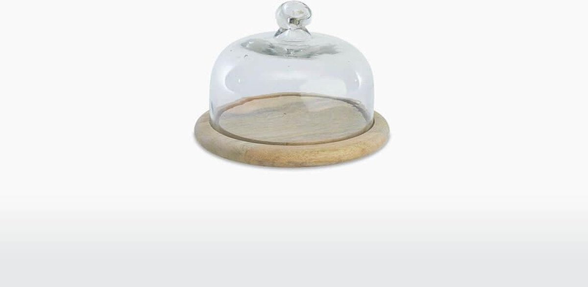 Nkuku Glazen Serveerschaal met Stolp - Mangohout & Gerecycled Glas