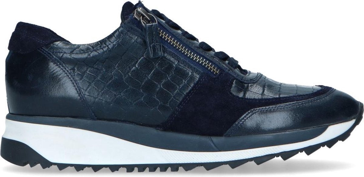 Manfield - Dames - Blauwe sneakers met crocoprint - Maat 40
