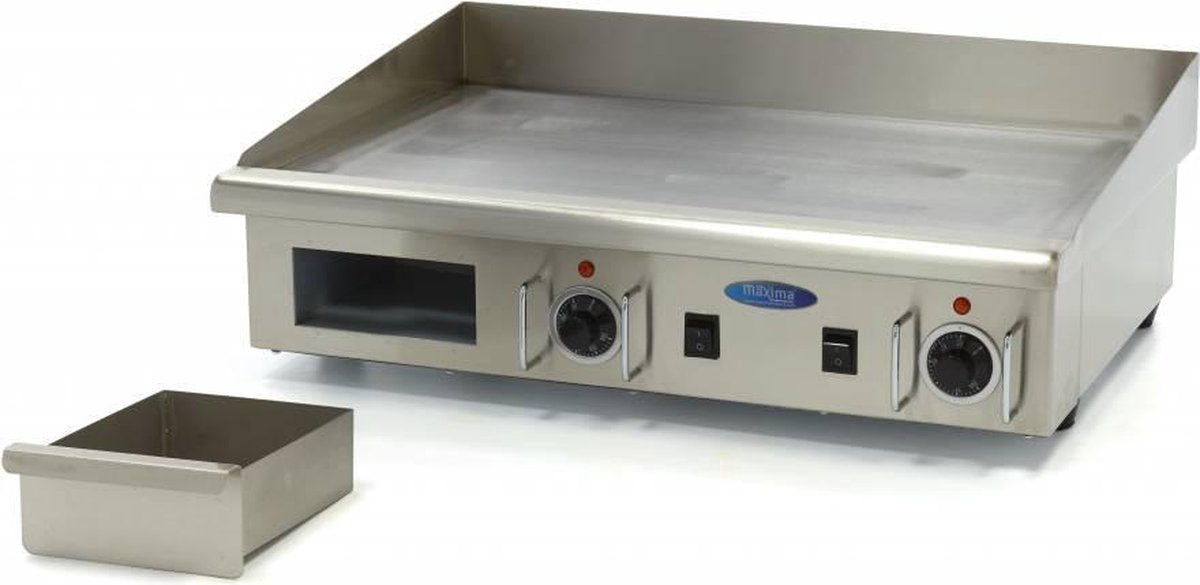Grillplaat Glad - 73 cm - 400V - RVS - Thermostaat tot 300 Graden - met Lekbak - Professionele Elektrische Bakplaat - Maxima