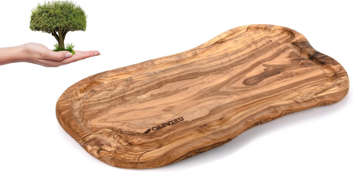 OLIVIEU ~ Olijfhouten / Houten Borrelplank ~ 41 cm ~ Tapasplank ~ Serveerplank ~ Hapjesplank ~ Snijplank ~ Kaasplank