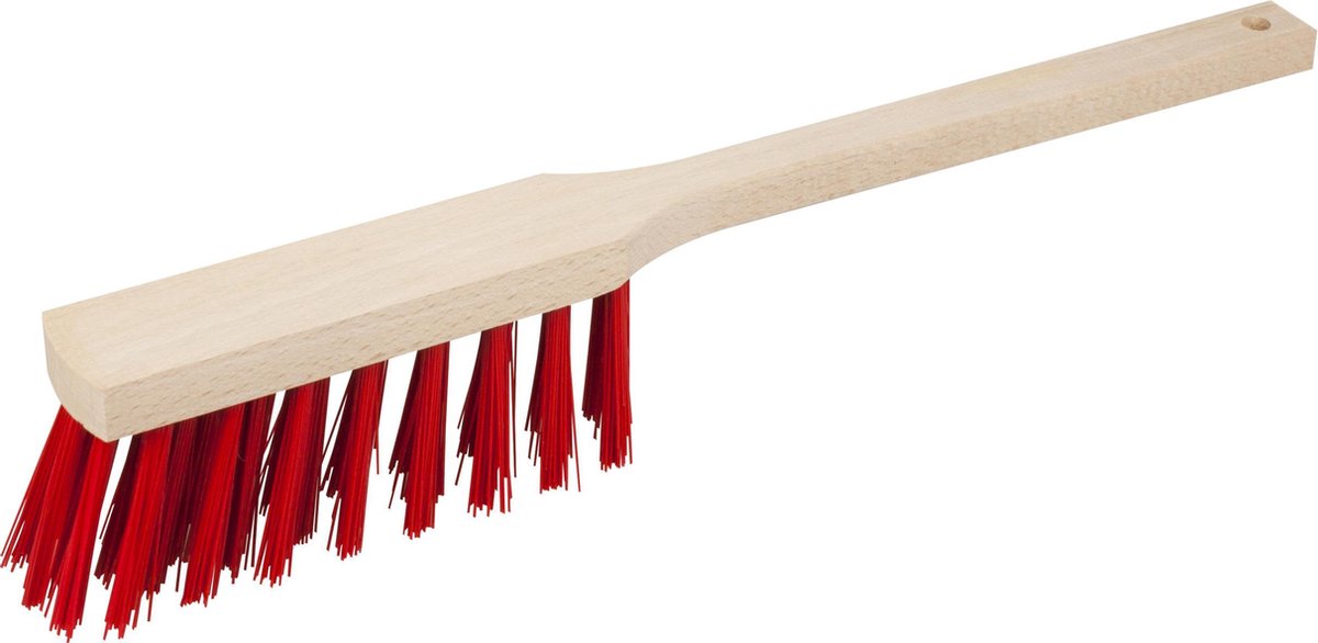 Houten stoffer/handveger met flexibele elaston haren  rood voor buiten - Harde borstels/stoffers met elaston haren