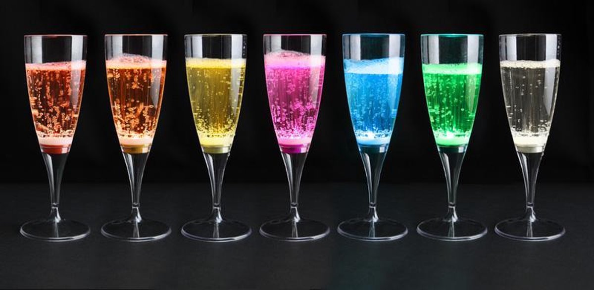 Megatopper Lichtgevende Led Champagneglazen - 6 verschilllende kleuren - 6 stuks