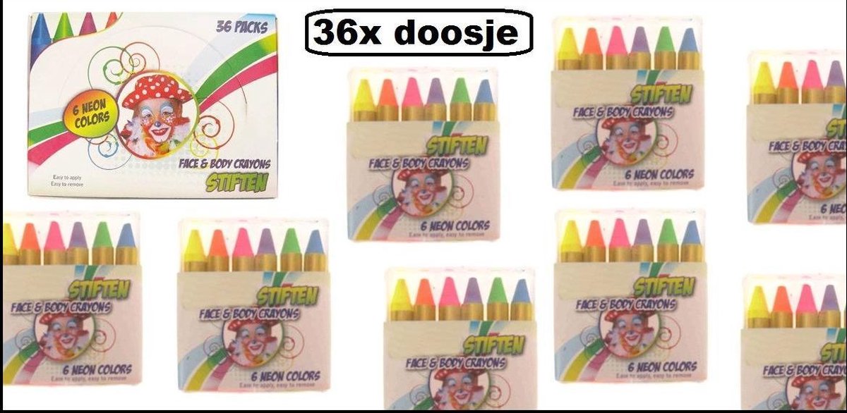 36x Pakje kleurkrijtjes neon 6 stuks