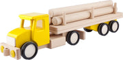Gele houten vrachtwagen met boomstammen - 52x10x13cm - Handgemaakt - Uniek design - LUPO