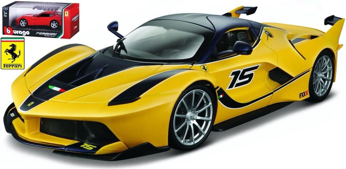 Bburago  FERRARI FXX-K #15 geel/zwart schaalmodel 1:24