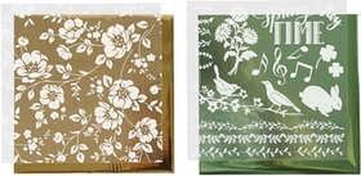 Deco folie en transfervel vel 15x15 cm groen goud bloemen 2x2vellen
