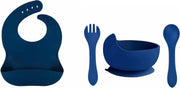 Siliconen kinderservies navy | siliconen slab + siliconen kom met lepel | slabbetje | kom met lepel | slab met opvangbak | donkerblauw | jongens en meisjes | baby en kind | eten en drinken | 100% vrij van schadelijke stoffen | waterafstotend
