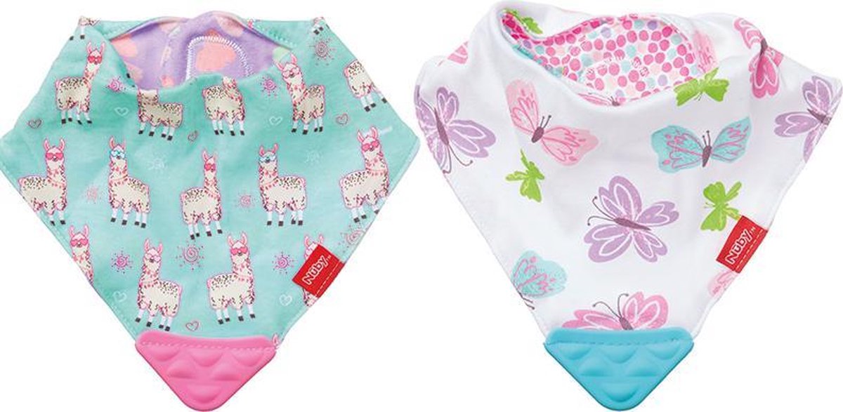 Nuby - bandana slab - baby slabbetjes - kwijlslabben dubbelzijdig met bijtring - 2 stuks - roze