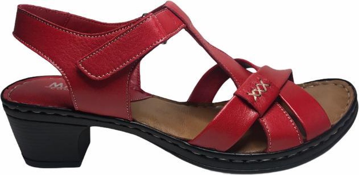 manlisa velcro 6 cm hakje lederen comfort sandalen S-103-S-064 rood mt 36
