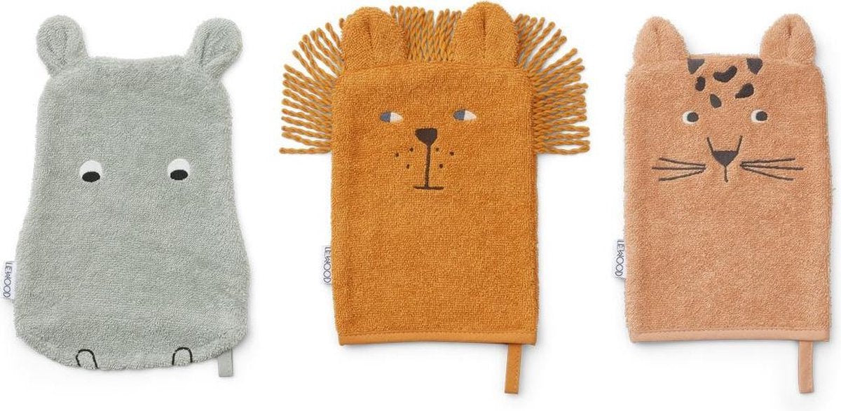 Liewood set van 3 Sylvester Washandjes Safari Mix