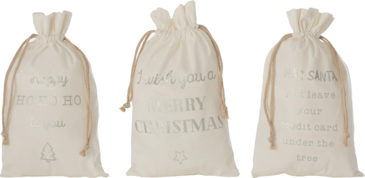 J-Line Zak Kerst Engels Velvet Wit Medium Assortiment Van 3