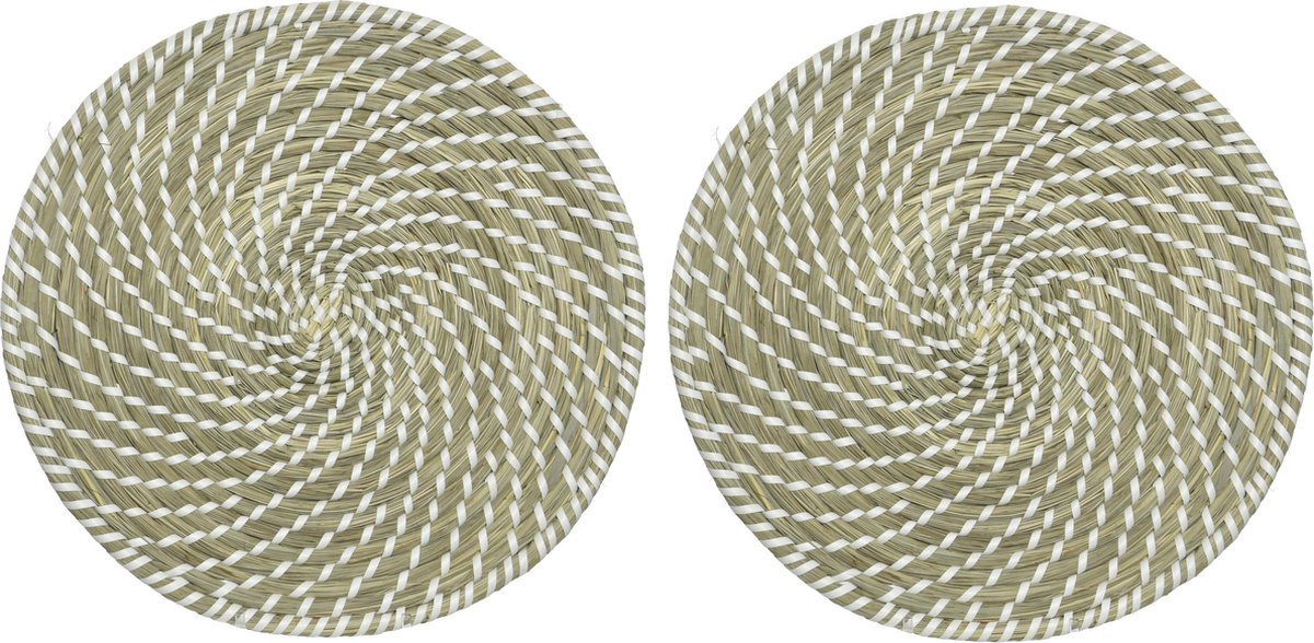 2x stuks placemats rond groen/wit zeegras 38 cm